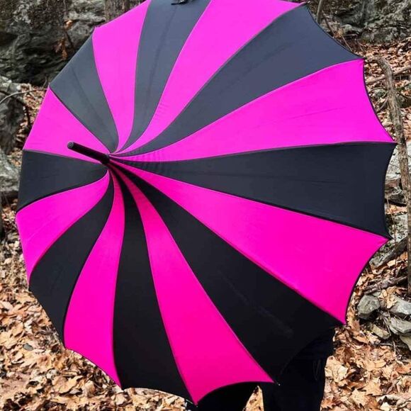 Batwing Pagoda Umbrella [Black/Hot Pink Striped] - Picture 5 of 6